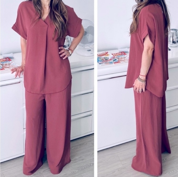 SOLD!⭐️FROM FRANCE!⭐️ Wide Leg Pant And Tunic Top 2 Piece Set MADE IN FRANCE! - Picture 11 of 15